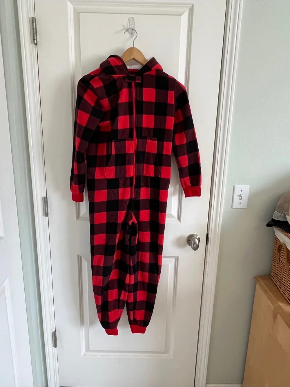 Gymboree Red and Black Buffalo Plaid Hooded One-Piece